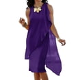 thumbnail image 2 of ClodeEU Women's Chiffon Sleeveless Crewneck Midi Dress ,Casual Solid Color Summer Dress Purple,Women's Plus S, 2 of 5