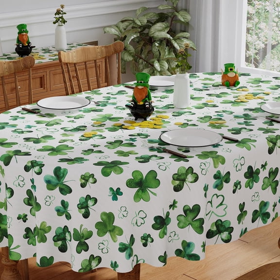 St Patricks Day Tablecloth Oval 60x84 Inch, Washable Lucky Watercolor Green Shamrock St Patricks Tablecloth Spring Waterproof Scalloped Edge Table Cloth Home Party Picnic Table Decorations