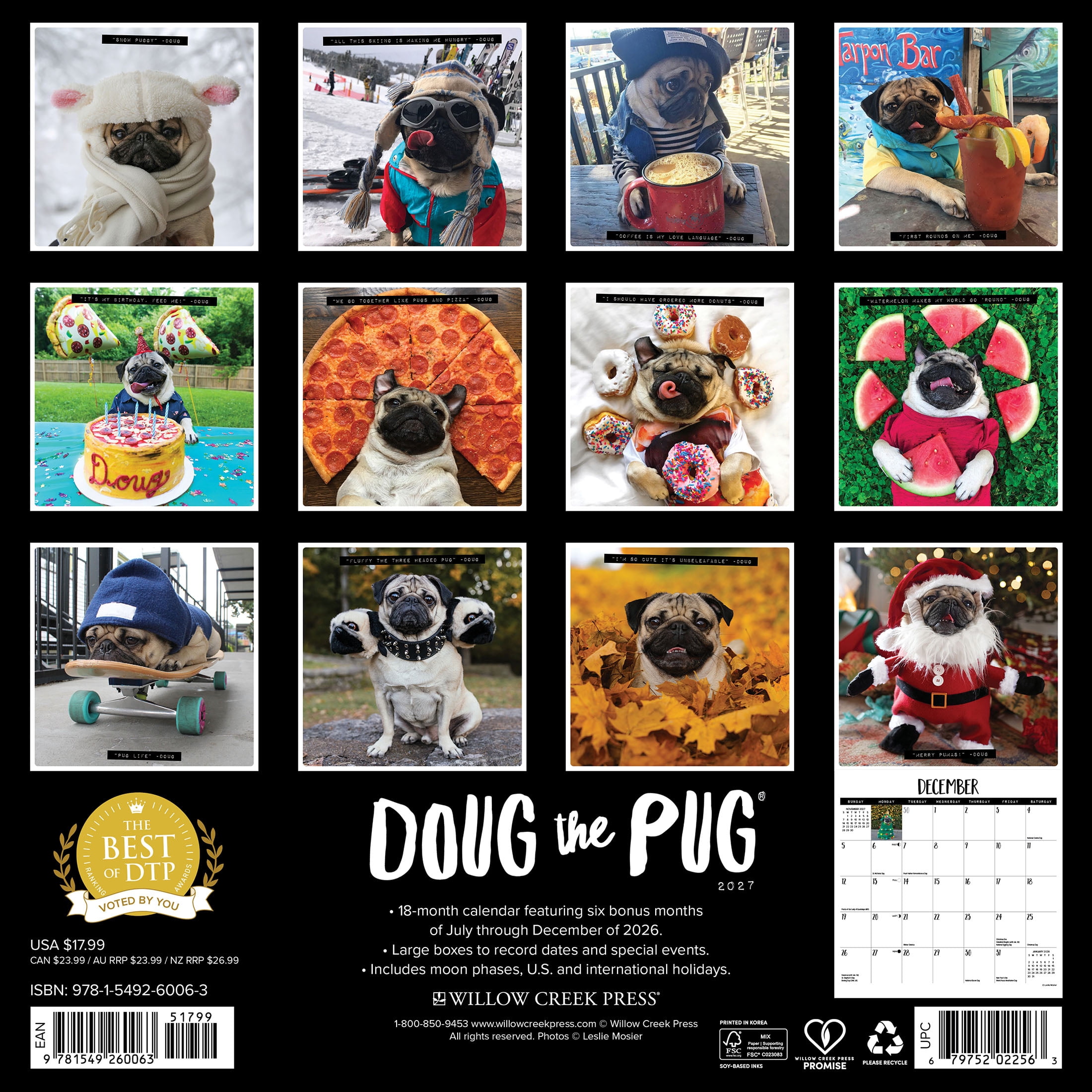 Doug the Pug & Dory 2027 Square WILLOW CREEK