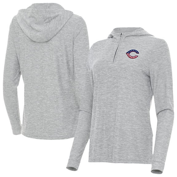 Women's Antigua Heather Gray Cincinnati Reds Daybreak Quarter-Zip Hoodie