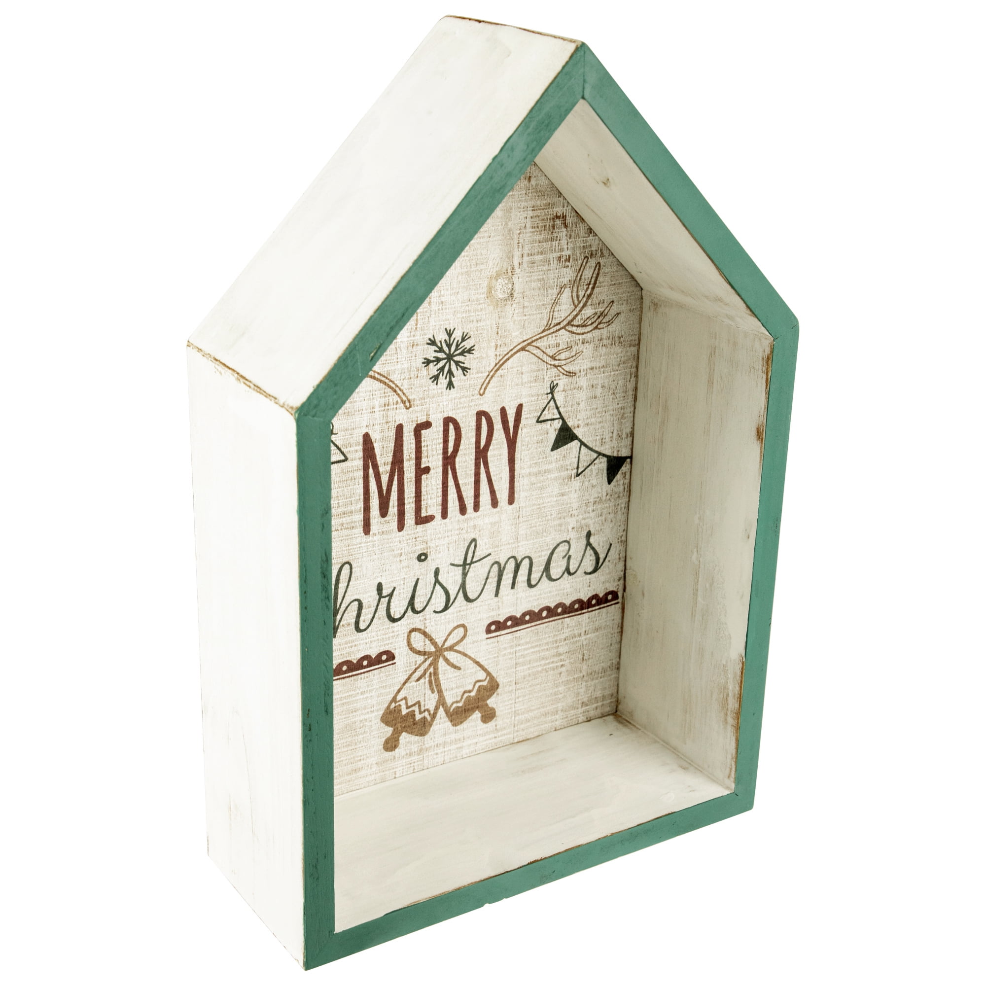 11.75" Green Merry Christmas House Shaped Wall Sign