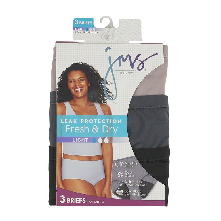 Just My Size Women's Plus Fresh & Dry Light Period Underwear, 3-Pack Brief  