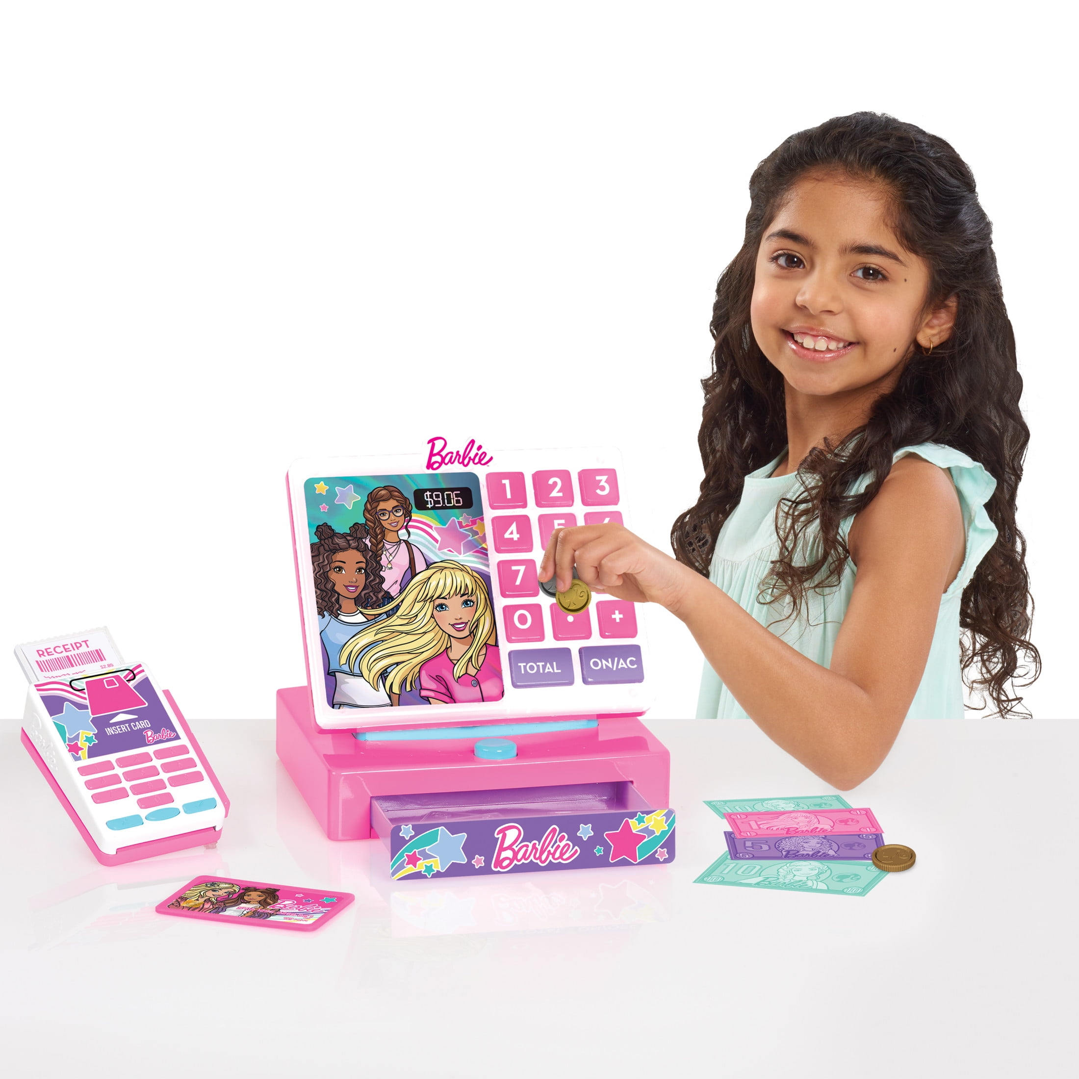 Barbie Trendy Cash Register with Sounds, Pretend Money, and Credit Card Reader, 9 Piece Playset