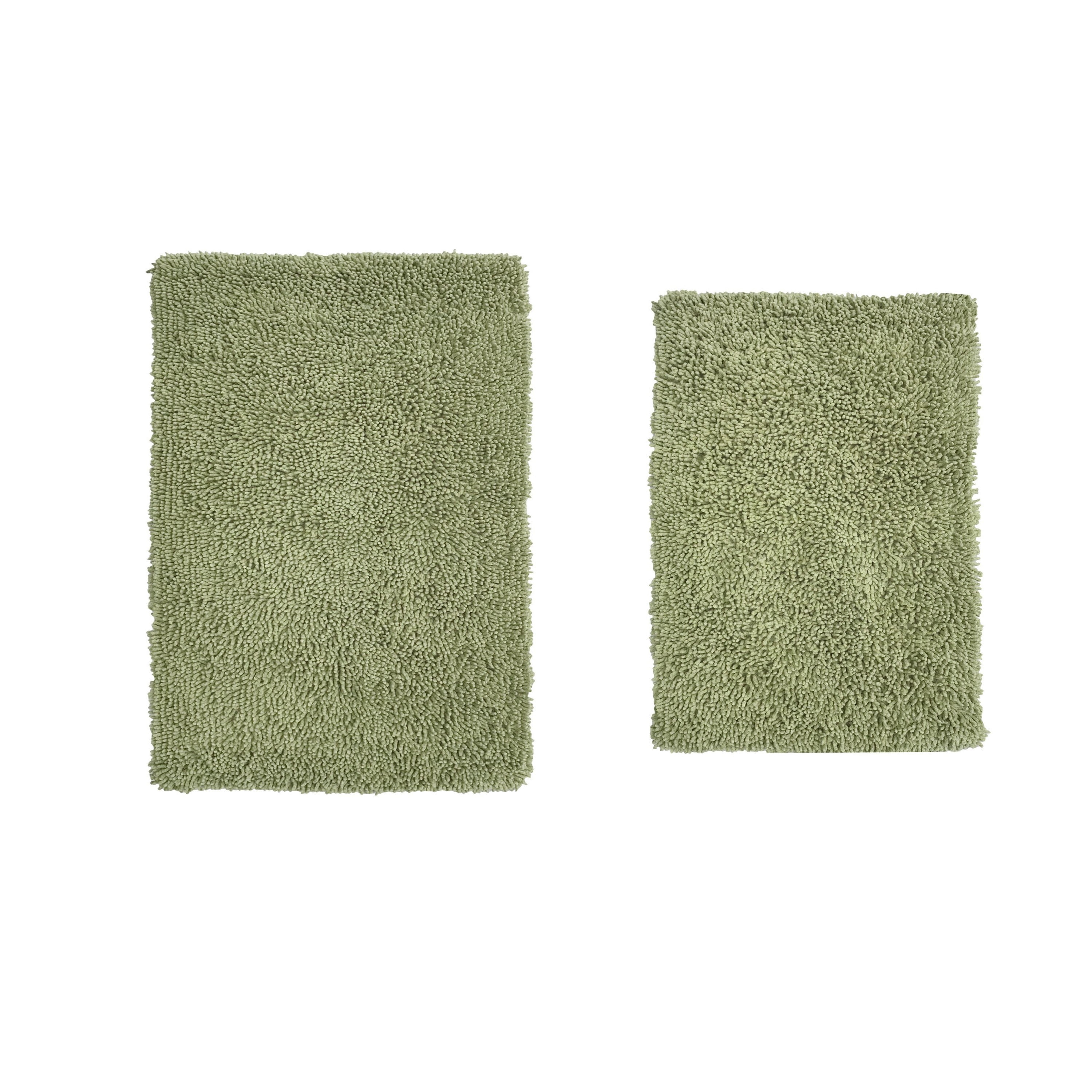 Home Weavers Fantasia Bath Rug 100% Cotton Non-Slip Bathroom Rug Set Machine Washable Bathroom Rug-17"x24", Bath Rug- 21"x34", Sage Color 2 Piece Bath Carpet set
