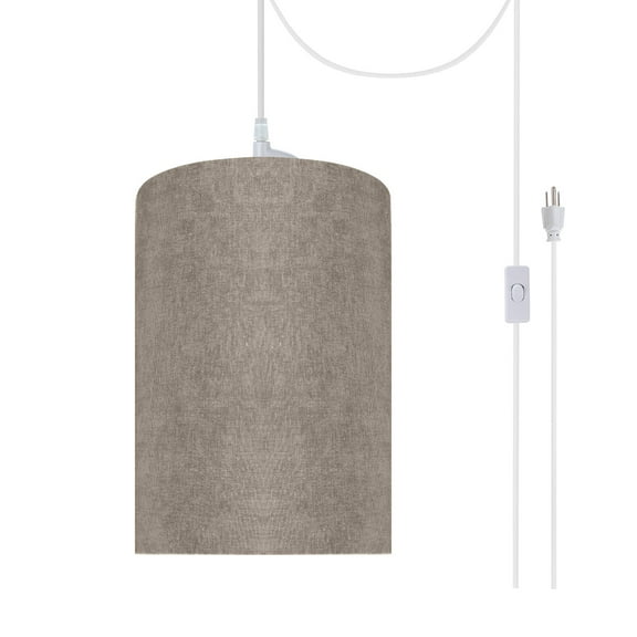 Aspen Creative 71117-21 One-Light Plug-In Swag Pendant Light Conversion Kit with Transitional Drum Fabric Lamp Shade, Light Brown, 8" width