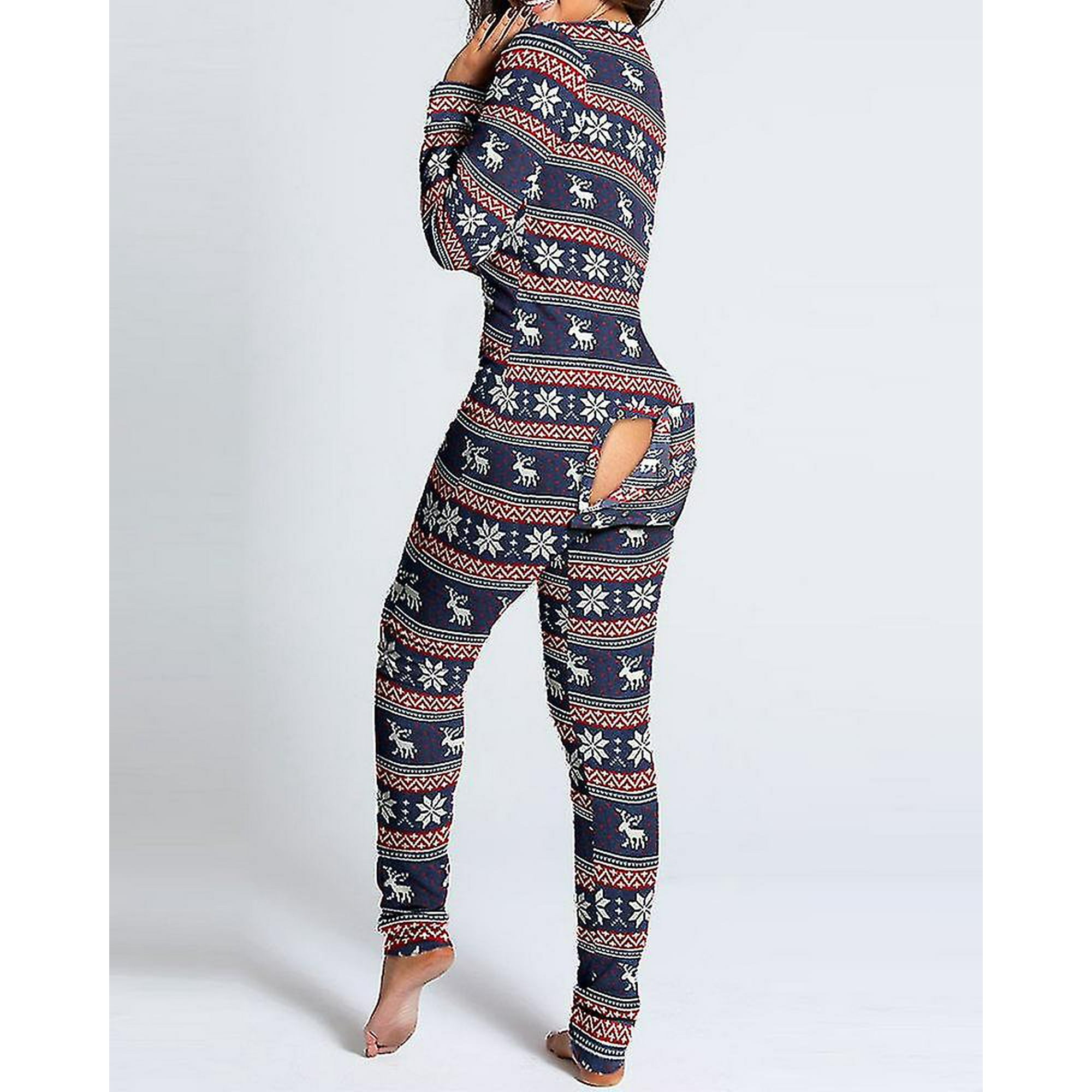 Jhcug Women s Animal Pajamas One Piece Christmas Jumpsuit Long Sleeved Pajamas Buckle Flap Adult Pajamas Printed Christmas Long Sleeved Loungewear Ju