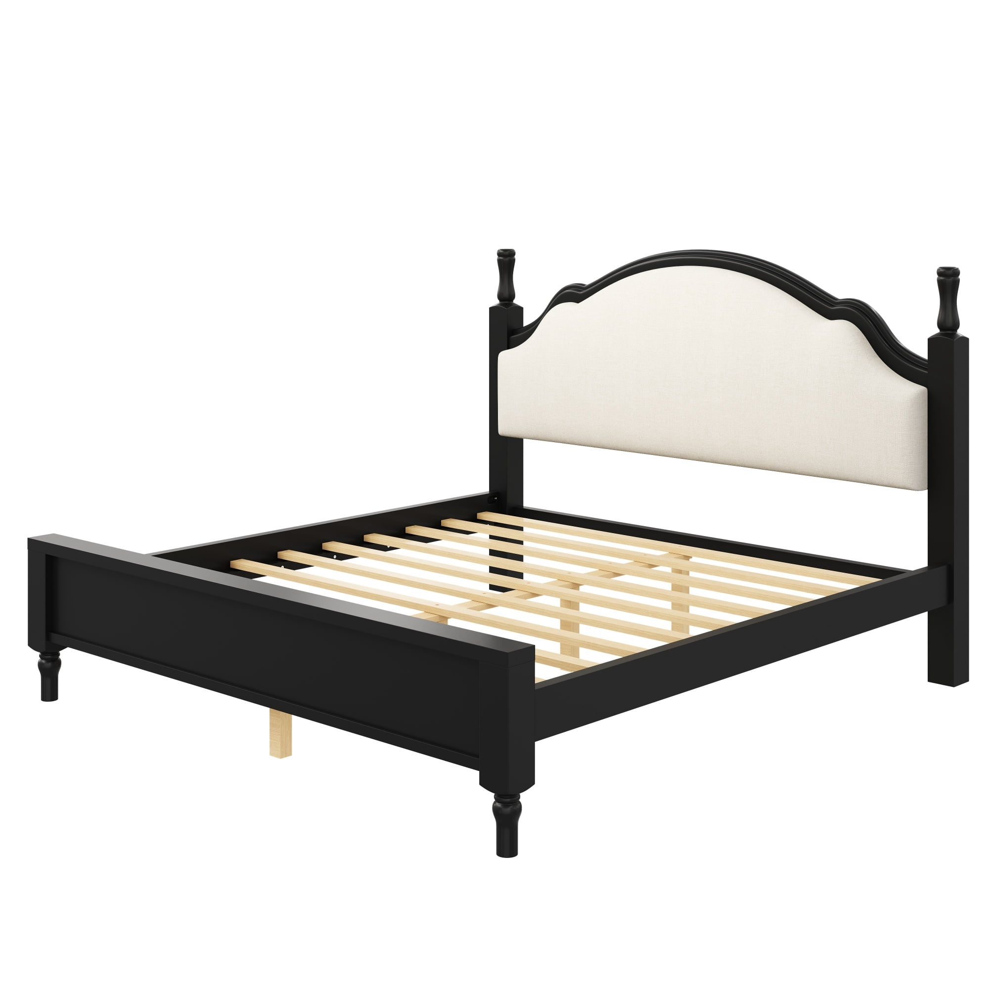 Euroco Wood King Size Platform Bed with Upholstery Headboard, Black