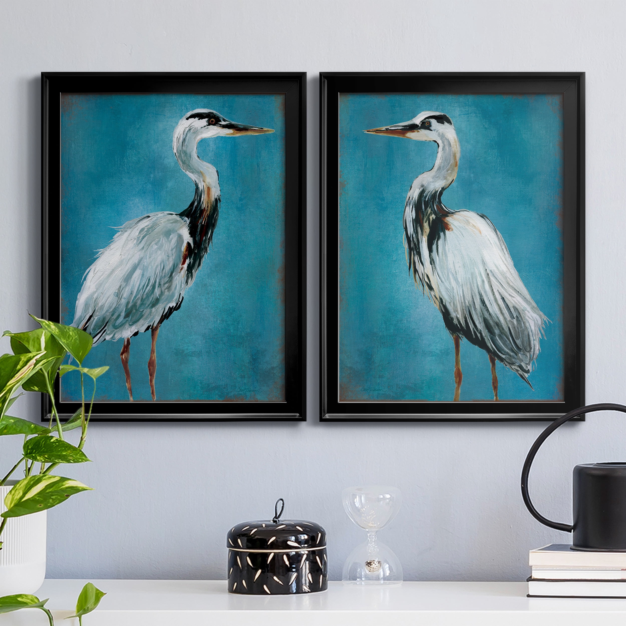 2 Piece Set Great Blue Heron I Premium Framed Canvas - Ready to Hang - 18.5 x 24.5 Each - Black Frame