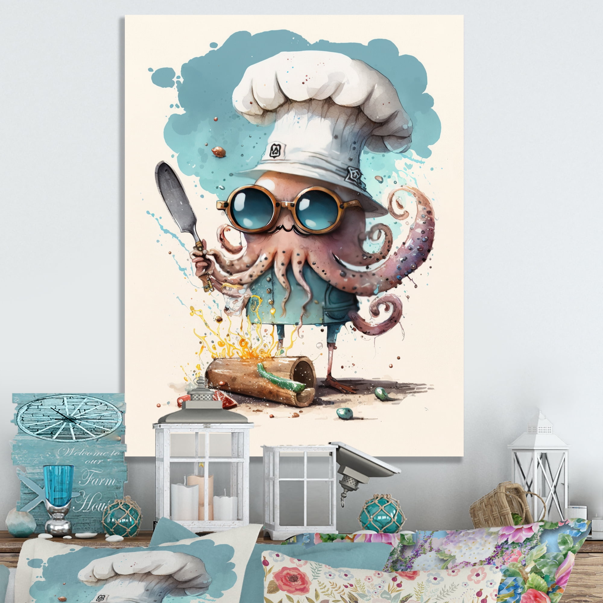 Designart Octopus In The Kitchen Canvas Wall Art