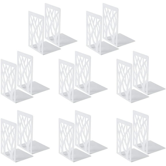 Book Ends Metal Bookends Bookend Supports Book Stoppers (White, 8 Pairs)