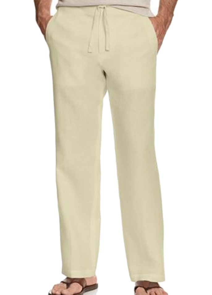 Tasso Elba Mens Linen Flat Front Pants Natural Khaki 36x32