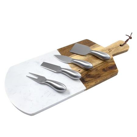 Wooden Cheese Boards Zelancio Marble and Acacia Wooden Serving Cheese Board with Stainless Steel Cheese Knives ()