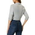 thumbnail image 3 of INSPIRE CHIC Women's Open Front Shawl Lapel 3/4 Ruched Sleeves Chiffon Crop Blazer, 3 of 7