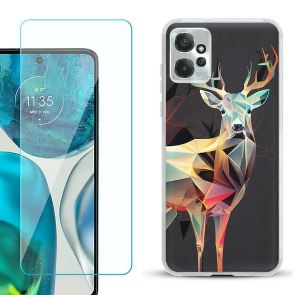 OneToughShield ® for Motorola Moto G Power 5G 2023 Shockproof Fashion Phone Case, with Tempered Glass Screen Protector - Geometric Deer