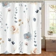 Farmhouse Floral Shower Curtain, Watercolor Blue Flower Shower Curtains