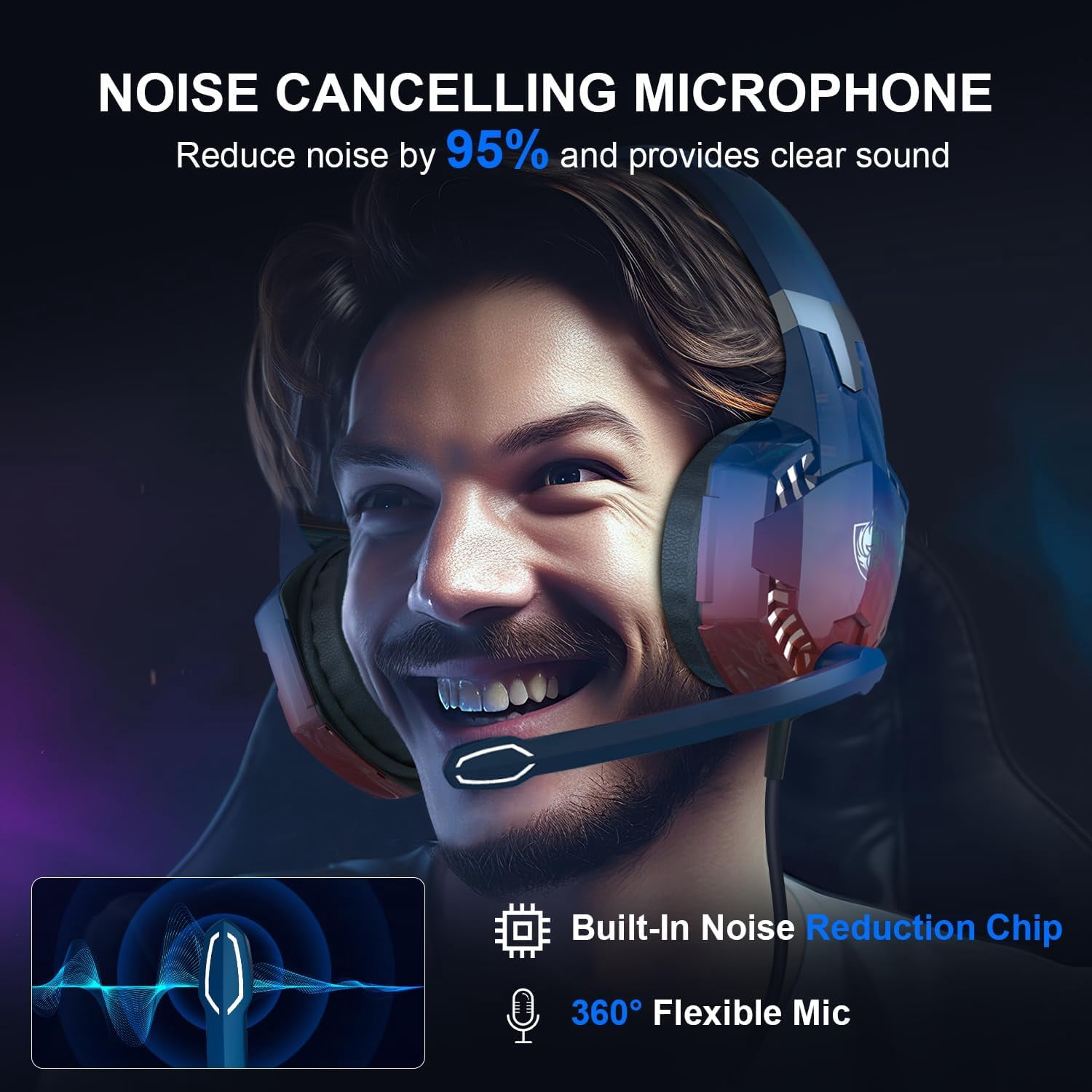 RGB Gaming Headset with Noise Cancelling Mic for PS4/PS5/Xbox One/PC/Nintendo Switch, Stereo Sound & Over-Ear Comfort