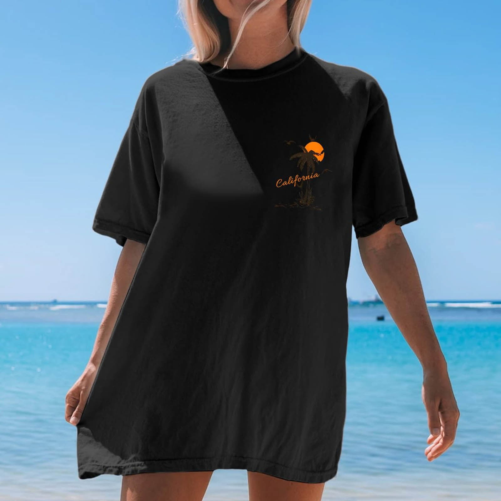 TINZ T-Shirt de Plage Surdimensionné Graphique pour Femmes T-Shirt
