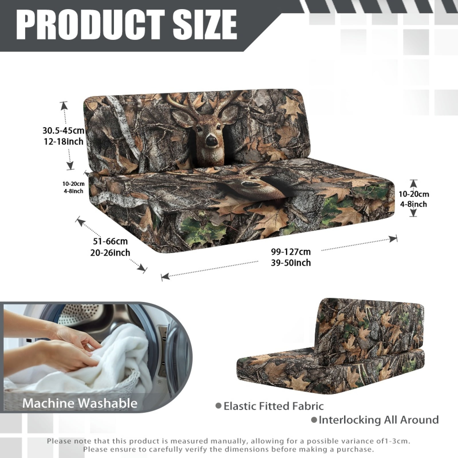 FOR U DESIGNS Deer Hunting Camo Pattern 2 PCS RV Dinette Cushion Covers Wear-Resistan Camper Seat Covers Dinette Booth Camper Cushion Slipcover Sofa Slipover for Travel Trailer Couch