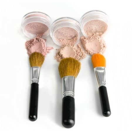 TRIO WITH BRUSHES Full Size Kit Mineral Makeup Brush Set Foundation, Concealer, Blush Bare Face Sheer Powder Cover (FAIR