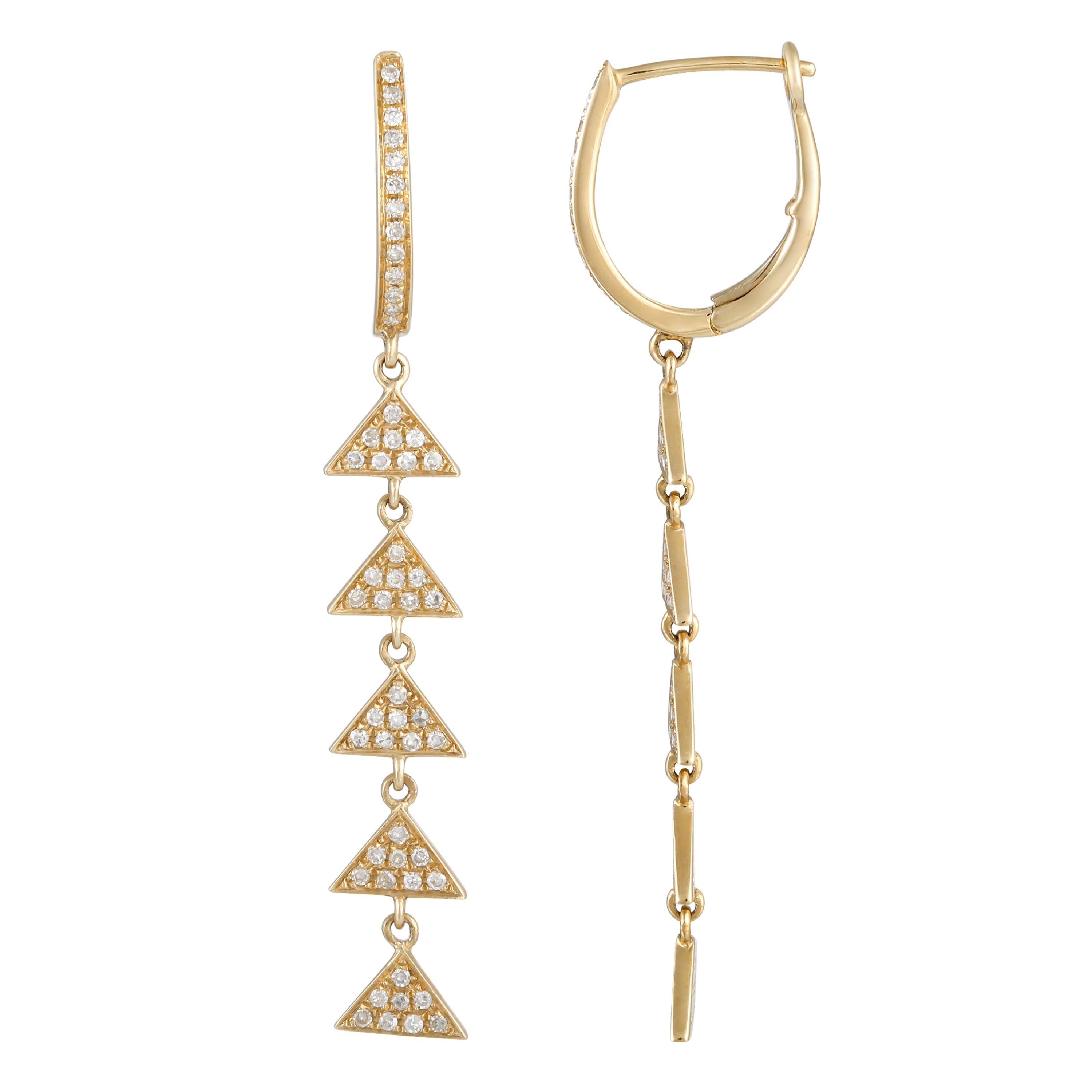Triangle Strand Hoop Earring 14k Yellow Gold 0.34ct Diamond Earrings ...