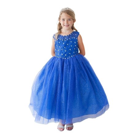 Tip Top Kids - Little Girls Royal Blue Glitter Tulle Illusion Neckline ...