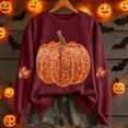 thumbnail image 3 of Halloween Hoodie Pumpkin Season Themed Printed Hooded Sweatshirts Women Fall Pullover Tops (A2-Brick Red XXL), 3 of 4