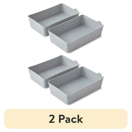 (2 pack) Mainstays 2-Pack Flexible Drawer Storage Organizer Bins, Plastic Drawer Organizer Containers for Kitchen Drawer, Desk Drawer and Bathroom Drawer Organization, Gray