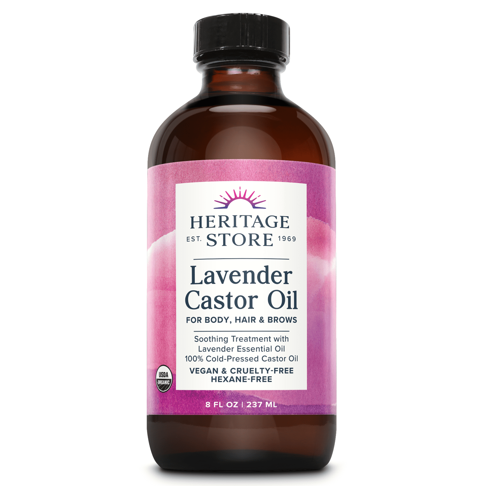 HERITAGE STORE Organic Lavender Castor Oil, Hexane Free, 8 fl oz
