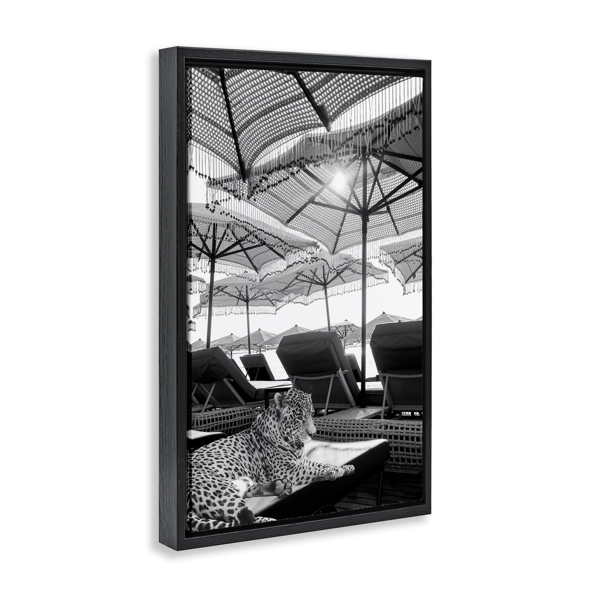 Stupell Industries Leopard On Tropical Vacation Black Framed Floater Canvas Wall Art, design by Grotto Studios