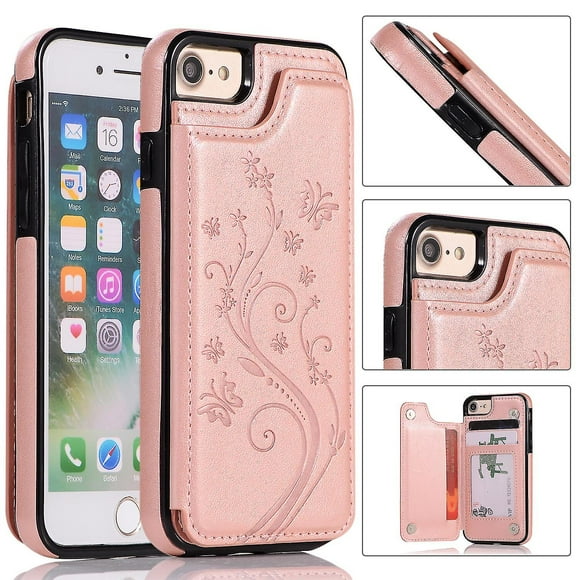 Case Iphone 7 8 Se2 Se3 With Card Holder Pu Leather Butterfly Pattern