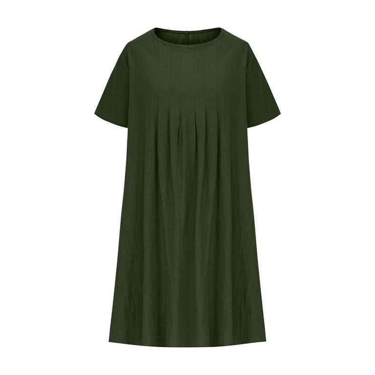 Uppada Women's Summer Button Down Shirt Dress Casual Ruffle Sleeve Shift Mini Dresses with Pockets Drop Waist Tunic Shirt Dress Army Green,XL