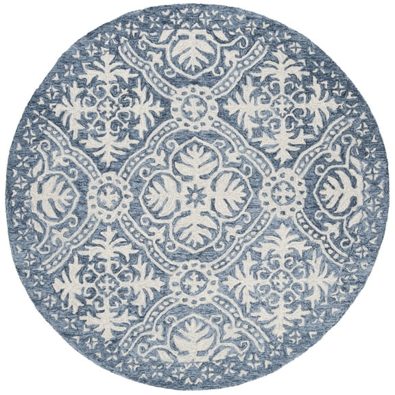 SAFAVIEH Micro-Loop Lagrange Floral Wool Area Rug, Blue/Ivory, 5' x 5' Round