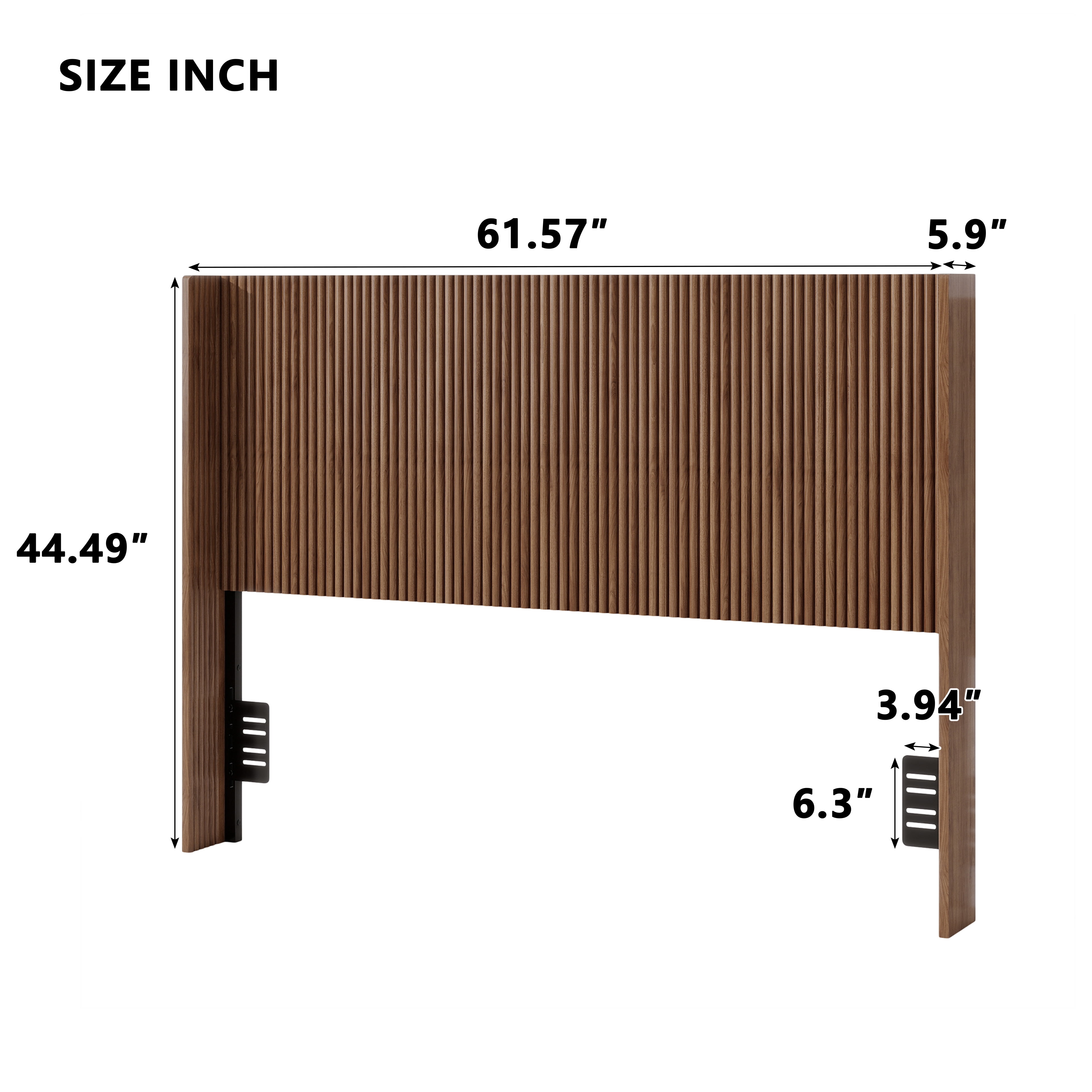 Mintazer Queen Size Farmhouse Fluted Storage Headboard with Shelf & Charging Storage, Freestanding Adjustable Height Headboard for Queen Beds, Walnut