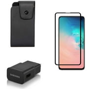 Galaxy S10e OEM Home Charger w Case Belt Clip w Screen Protector - Adaptive Fast USB Power, Leather Swivel Holster, Tempered Glass 5D Curved Edge for Samsung Galaxy S10e Phone