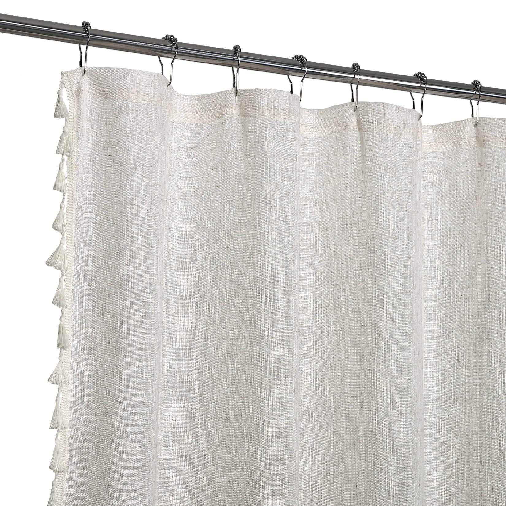 DSstyles Modern Farmhouse Tassels Shower Curtain, Boho Rustic French