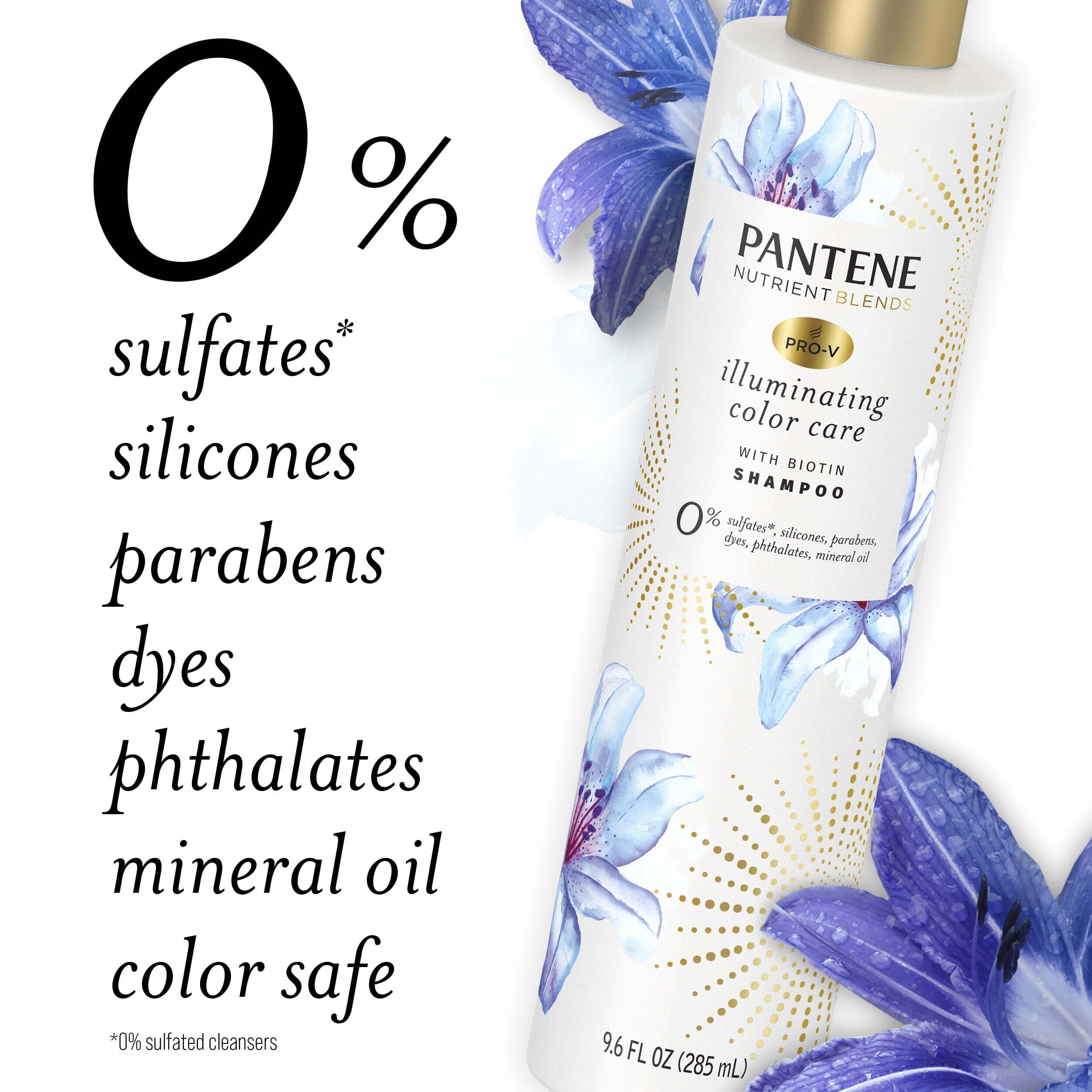 Pantene Illuminating Shampoo Sulfate Free with Biotin, Color Safe Hair, 9.6 oz