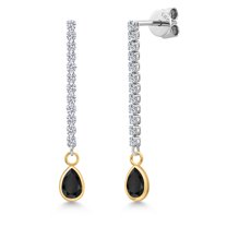 Gem Stone King 14K Two Tone Gold Black Onyx and Lab Grown Diamond Earrings for Women | 1.12 Cttw | Gemstone December Birthstone | Pear Shape 6X4MM