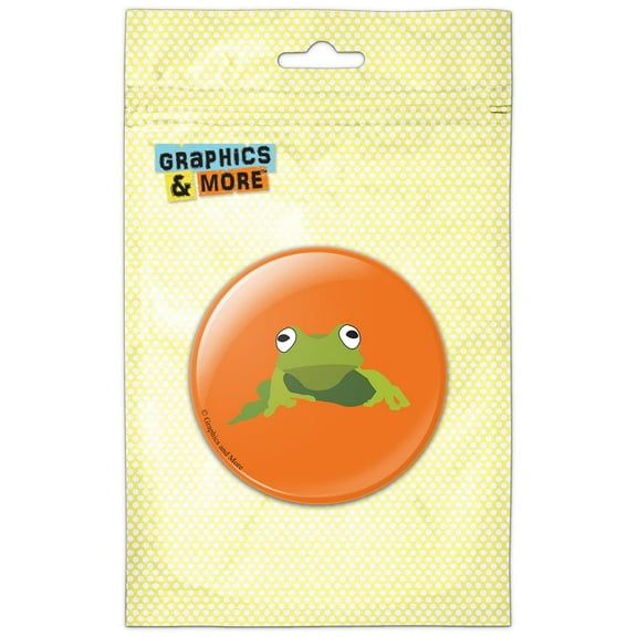 Frog Hop Froggy Ribbit Green on Orange Pinback Button Pin Badge