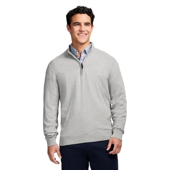 Suéter IZOD para Hombre Premium Essentials con Cierre Cuarto Gris Claro