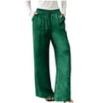thumbnail image 2 of Zedker Womens High Waist Wide-Leg Long Casual Pants for All Seasons Loose Elastic Waist Versatile Pockets Pants with Drawstring,Green,M, 2 of 5