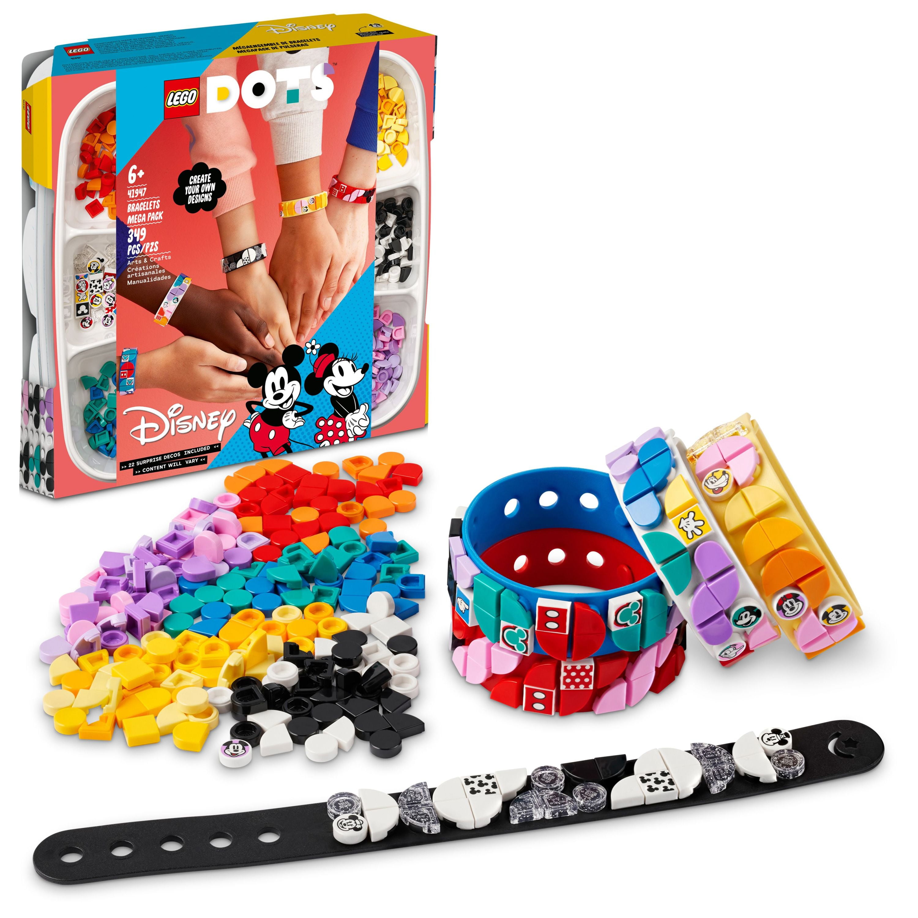 LEGO DOTS Disney Mickey & Friends Bracelets Mega Pack 41947 5in1 Crafts Set, DIY Toy Jewelry Making Kit for Kids, with Glitter and Minnie Mouse Tiles
