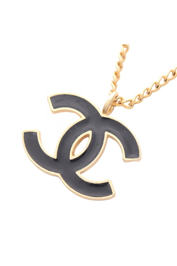 Pre-Owned CHANEL Coco Mark Necklace Jewelry GP (Gold Plated) Women's Gold and Black (Good)