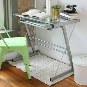 Homcom 30 In Modern Glasstop Office Workstation Computer Desk