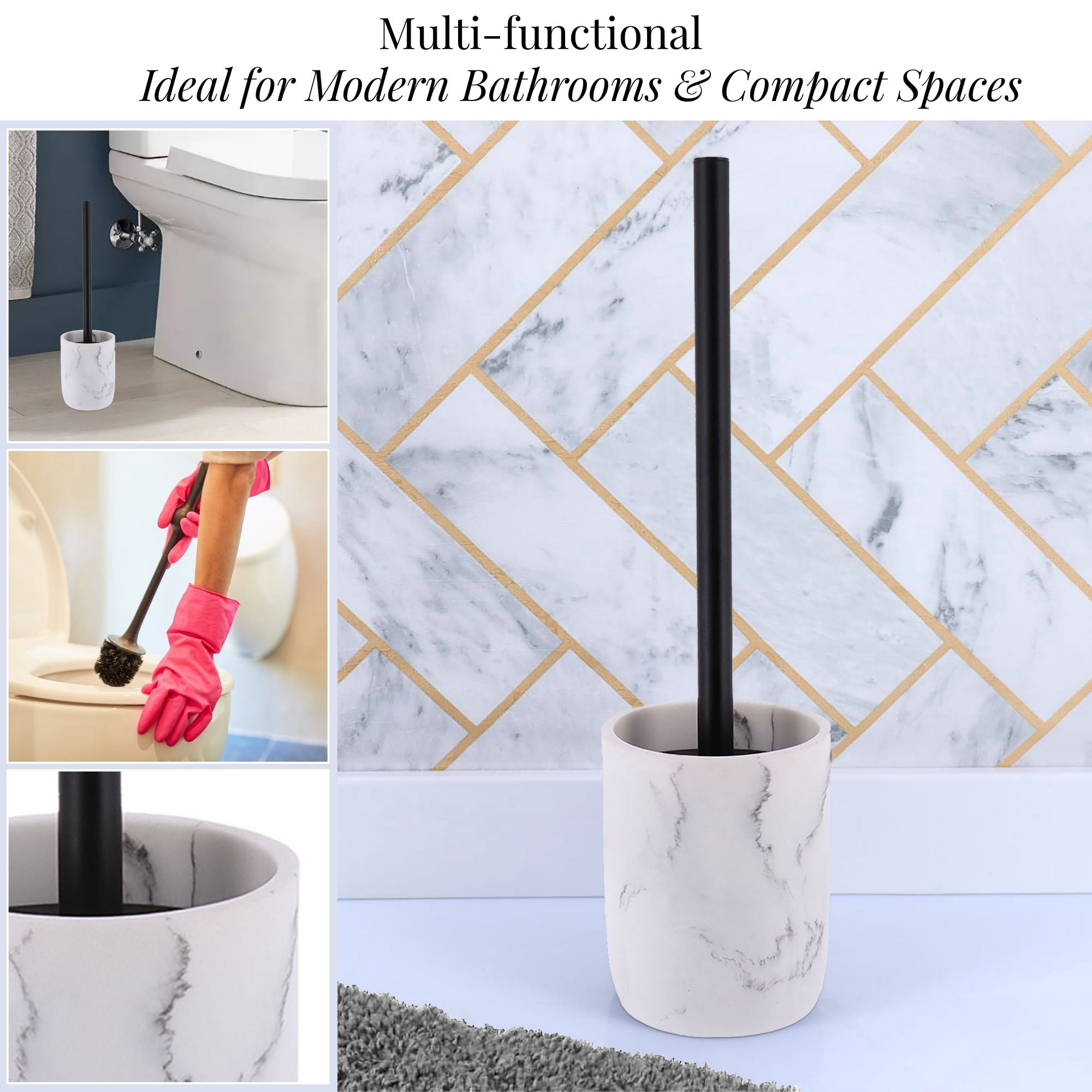 White Marble Toilet Brush and Holder Set