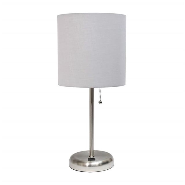 60W Stick Lamp with USB Charging Port & Fabric Shade - Gray