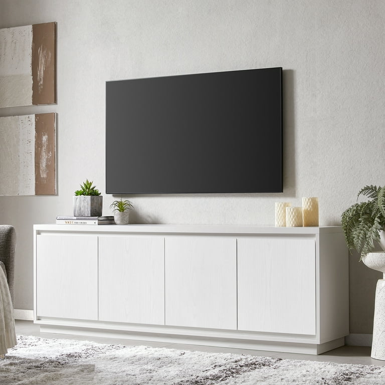 Evelyn&Zoe Hanson Transitional TV Stand, White, Wood Grain Finish