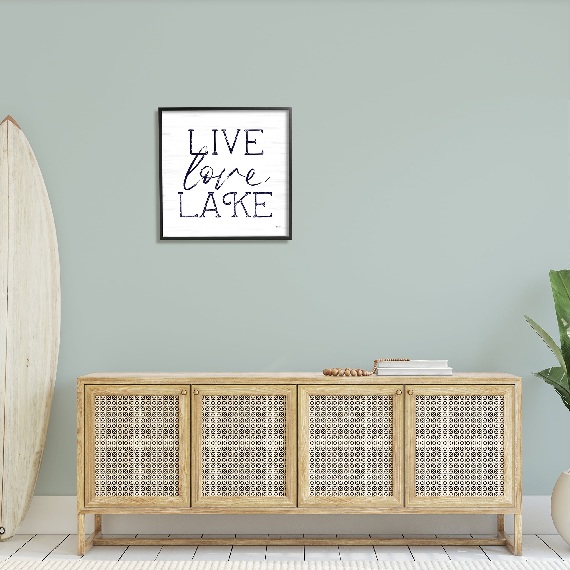 Stupell Live Love Lake Rustic Nautical Landscape Painting Black Framed Art Print Wall Art