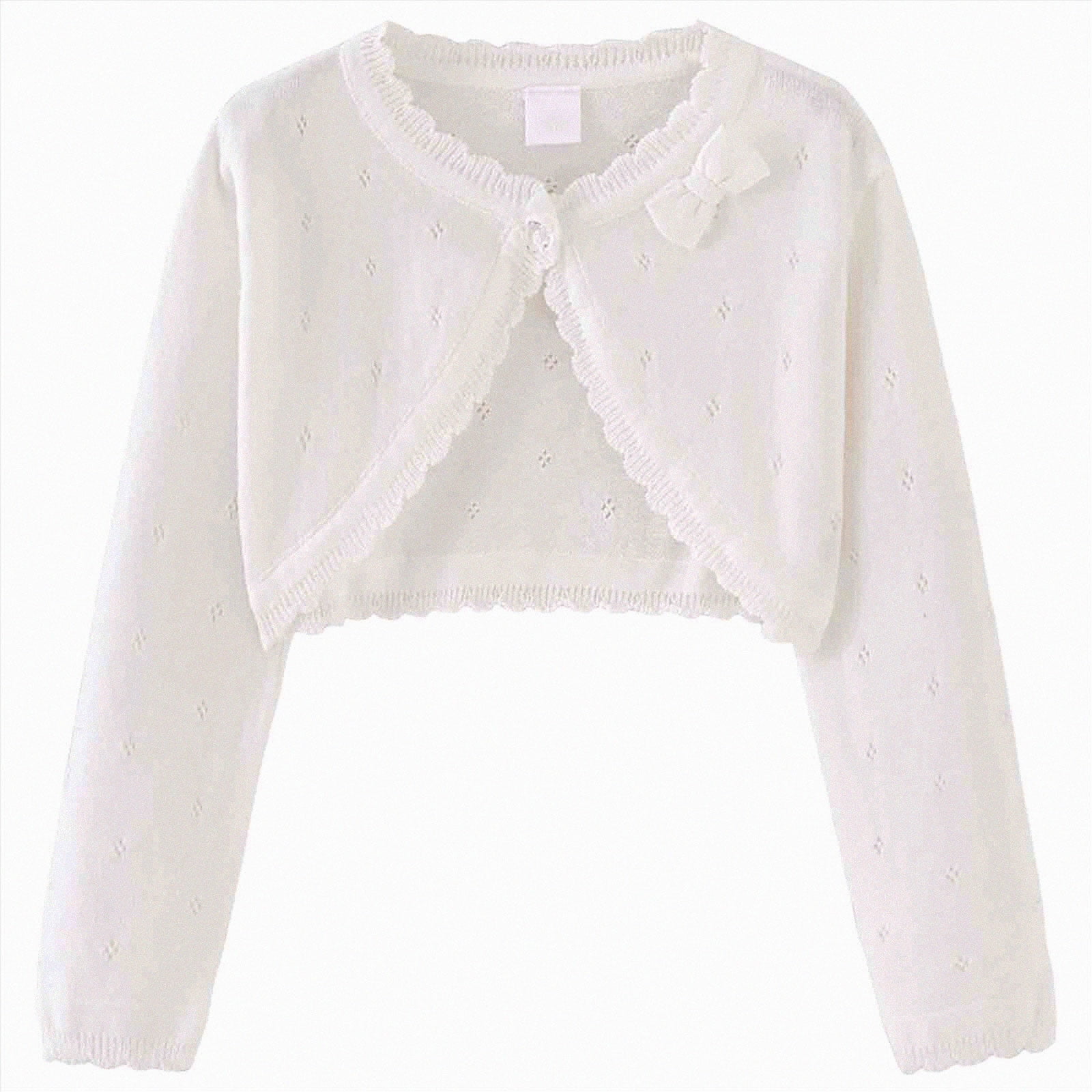 KPOPLK Girls Sweaters Long Sleeve Cardigan Bolero Shrugs Button Down Closure Cover Up Tops for Toddler Kids 1-7 Years White Size 4-5 Years
