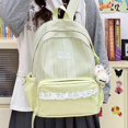 thumbnail image 5 of Plaid Patchwork Backpack, Lace Trim School Backpack with Side Bowknots, Spacious Bag with Multi-Compartment for Travel Shopping (Green), 5 of 7