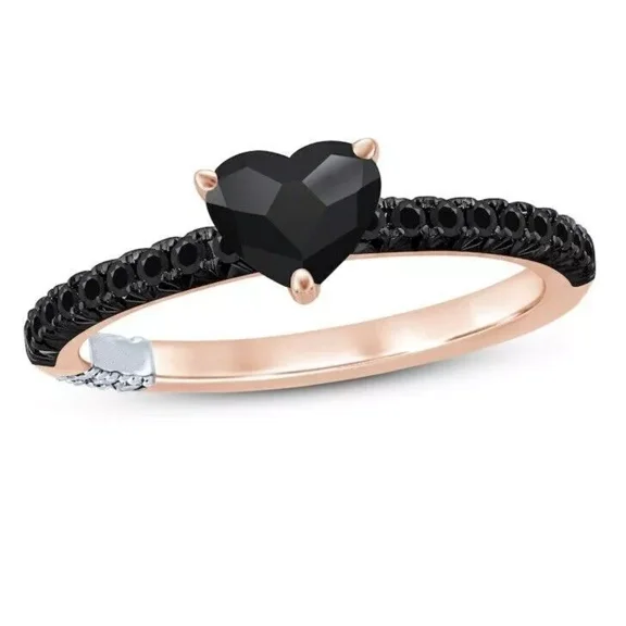 2Ct Black Lab Created Heart Shape Diamond Engagement Ring 14K Rose Gold Plated